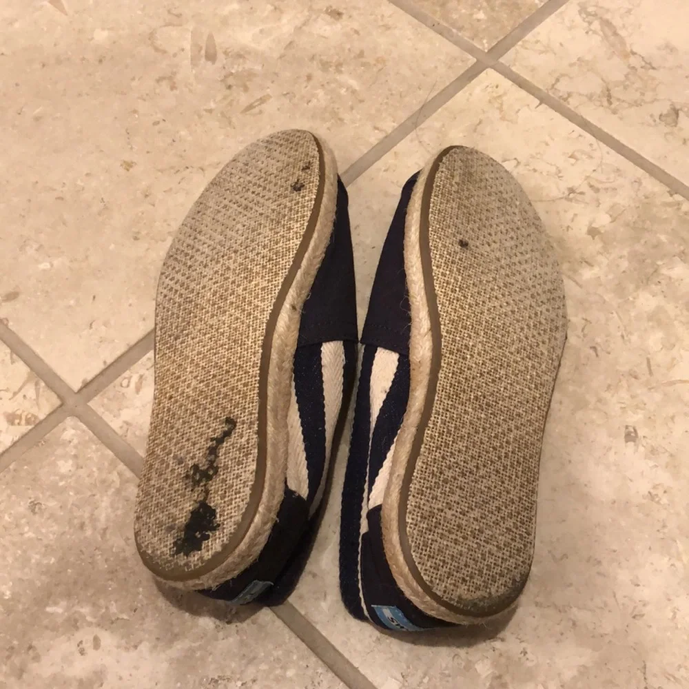Toms woven canvas nautical stripe jute minimal slip on flat slipper espadrille